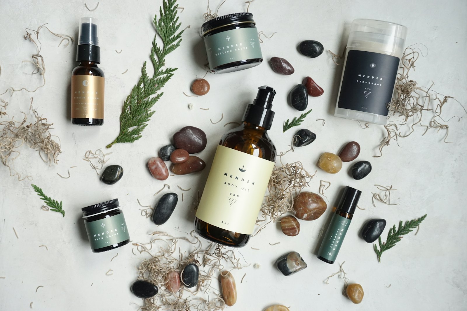 Morning skincare routine flatlay with products